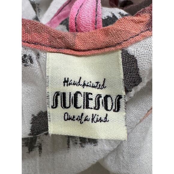 Sucesos‎ Top Womens Small Medium White Splatter Hand Painted Artsy Sheer Beach - Picture 6 of 9